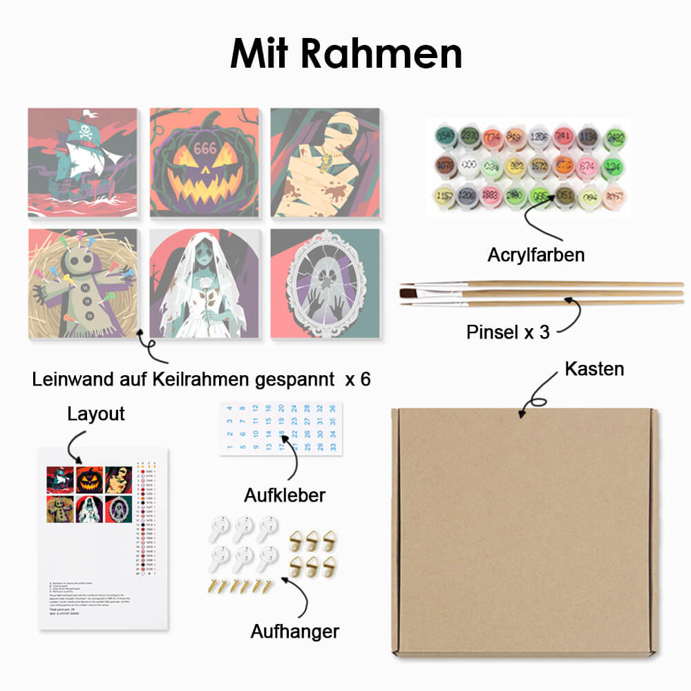 Gruseliges Halloween 6 Stück Mini Malen nach Zahlen