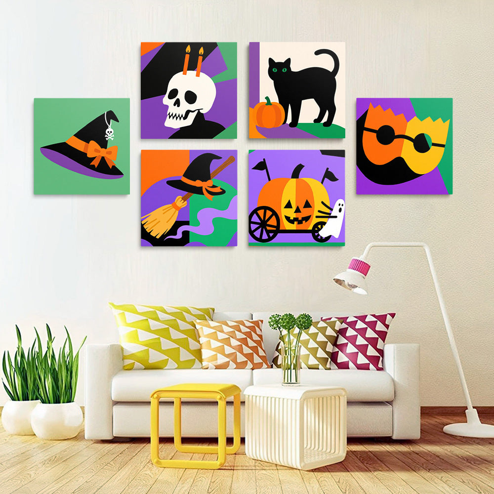 Halloween Cartoon Dekorationen 6 Stück Mini Malen nach Zahlen