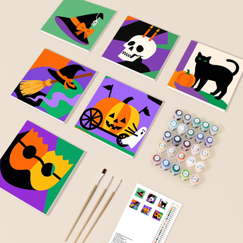 Halloween Cartoon Dekorationen 6 Stück Mini Malen nach Zahlen