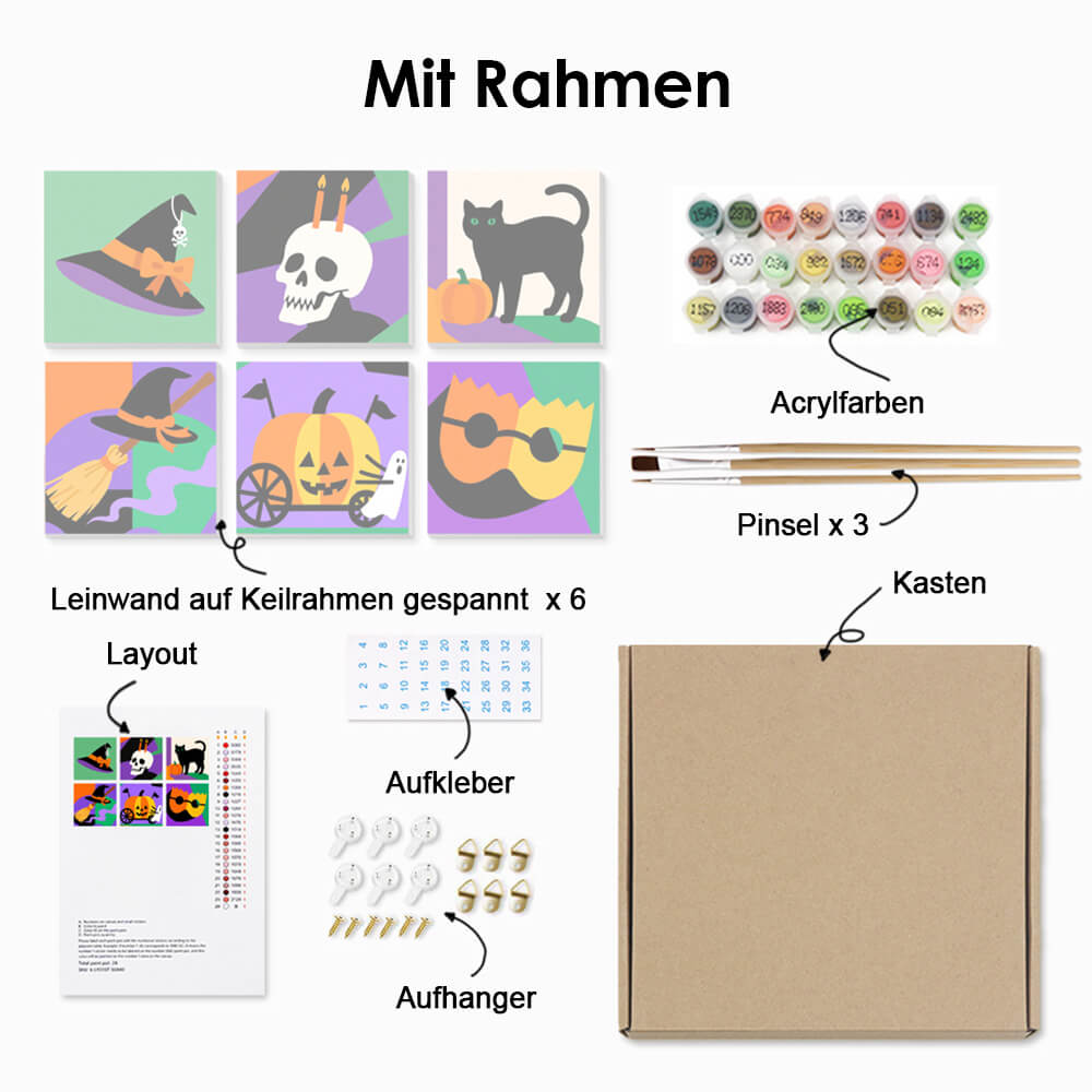 Halloween Cartoon Dekorationen 6 Stück Mini Malen nach Zahlen