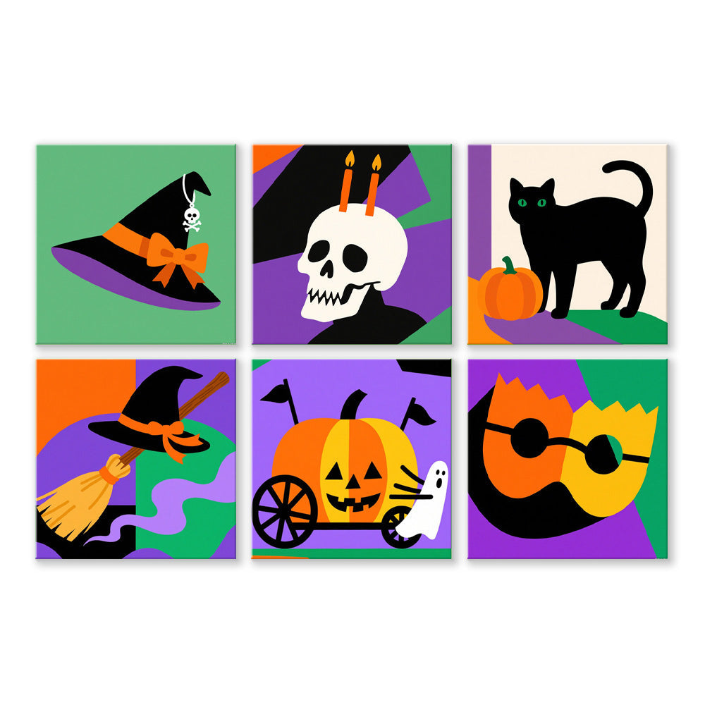 Halloween Cartoon Dekorationen 6 Stück Mini Malen nach Zahlen