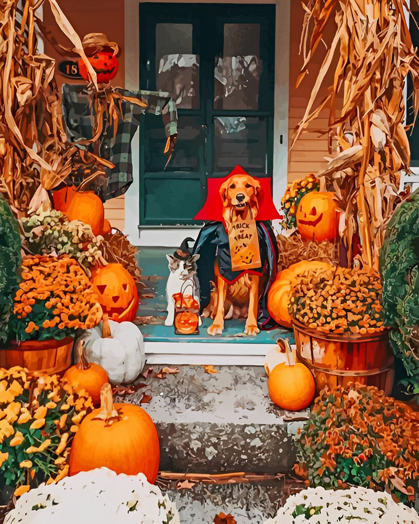 Halloween Hund und Katze Malen nach Zahlen