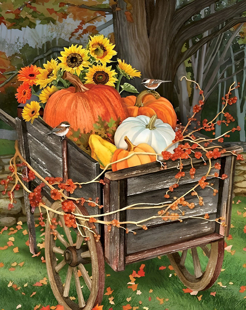 Halloween Kürbisse und Sonnenblumen Malen nach Zahlen