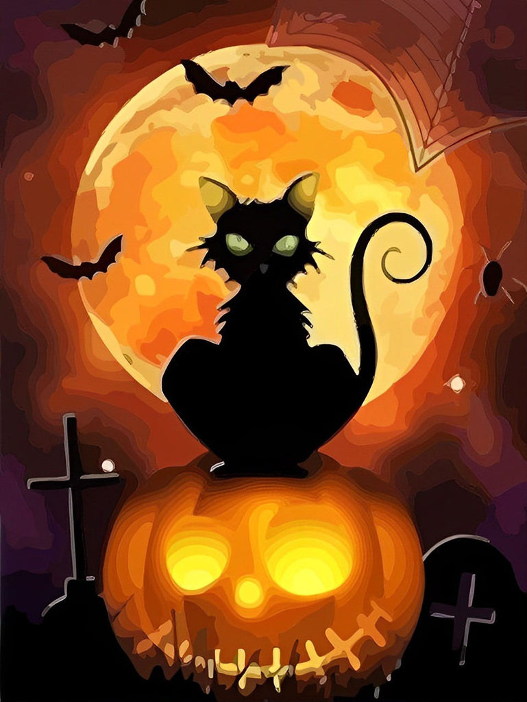 Halloween, schwarze Katze Malen nach Zahlen