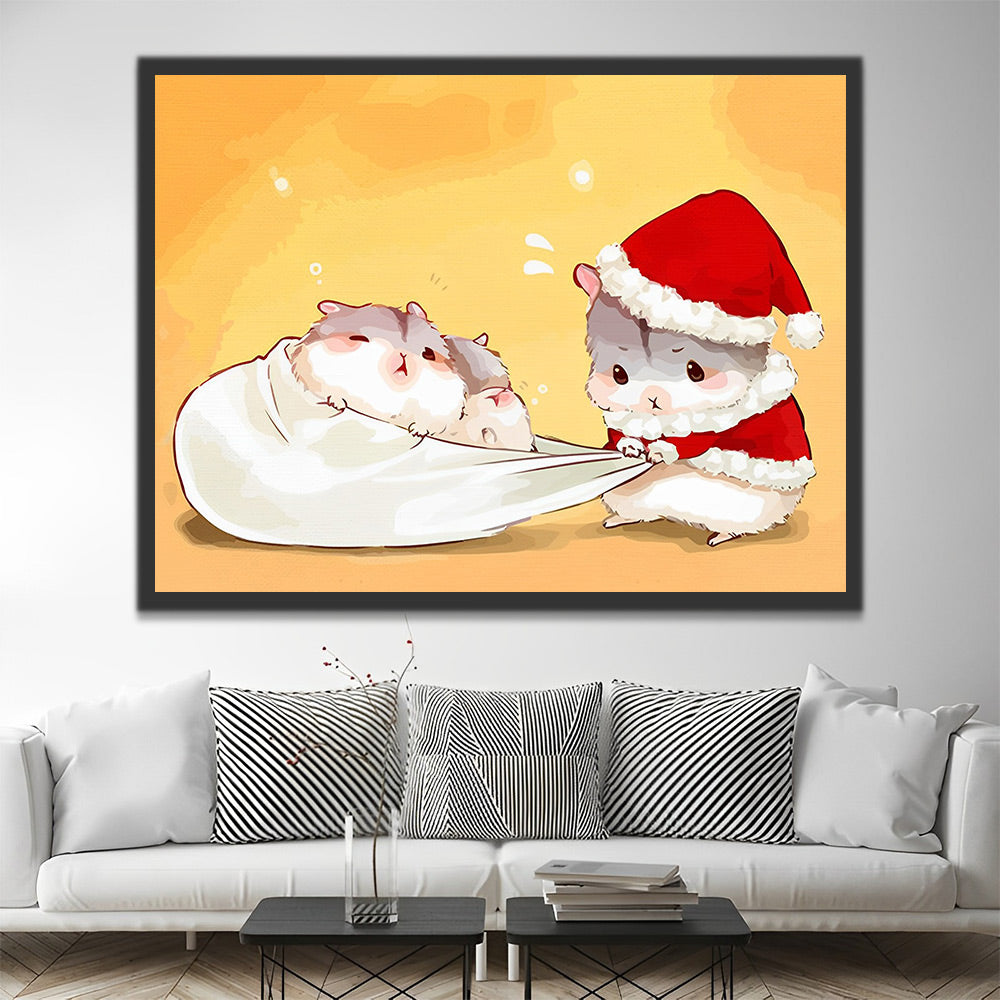 Hamster zu Weihnachten Malen nach Zahlen