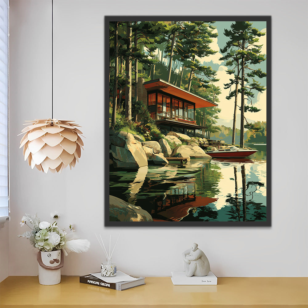 Haus am See und Jacht Malen nach Zahlen