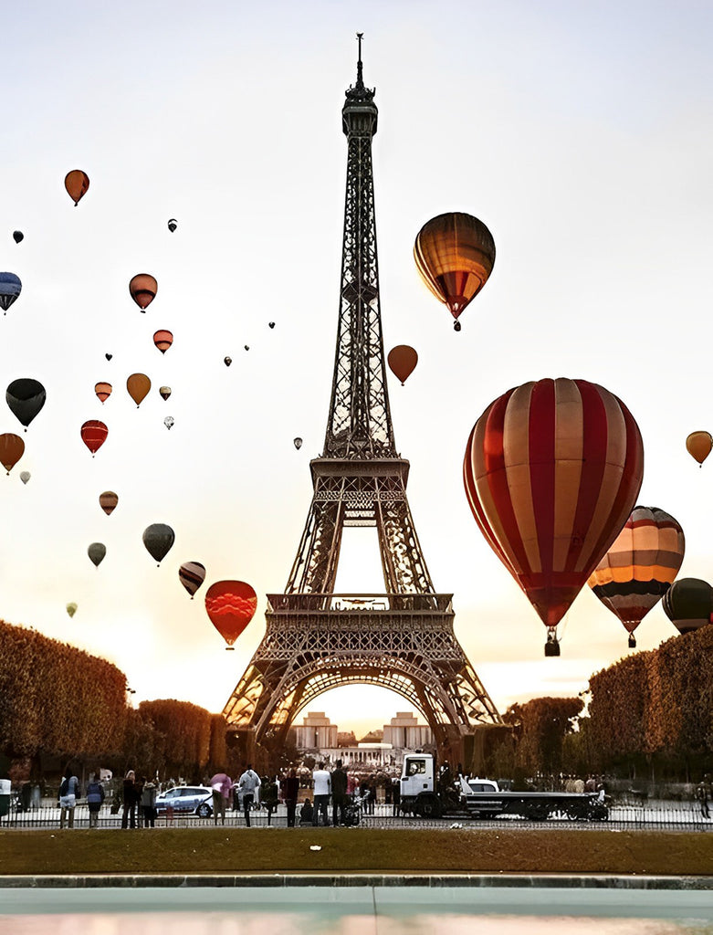 Heißluftballons und Eiffelturm Malen nach Zahlen