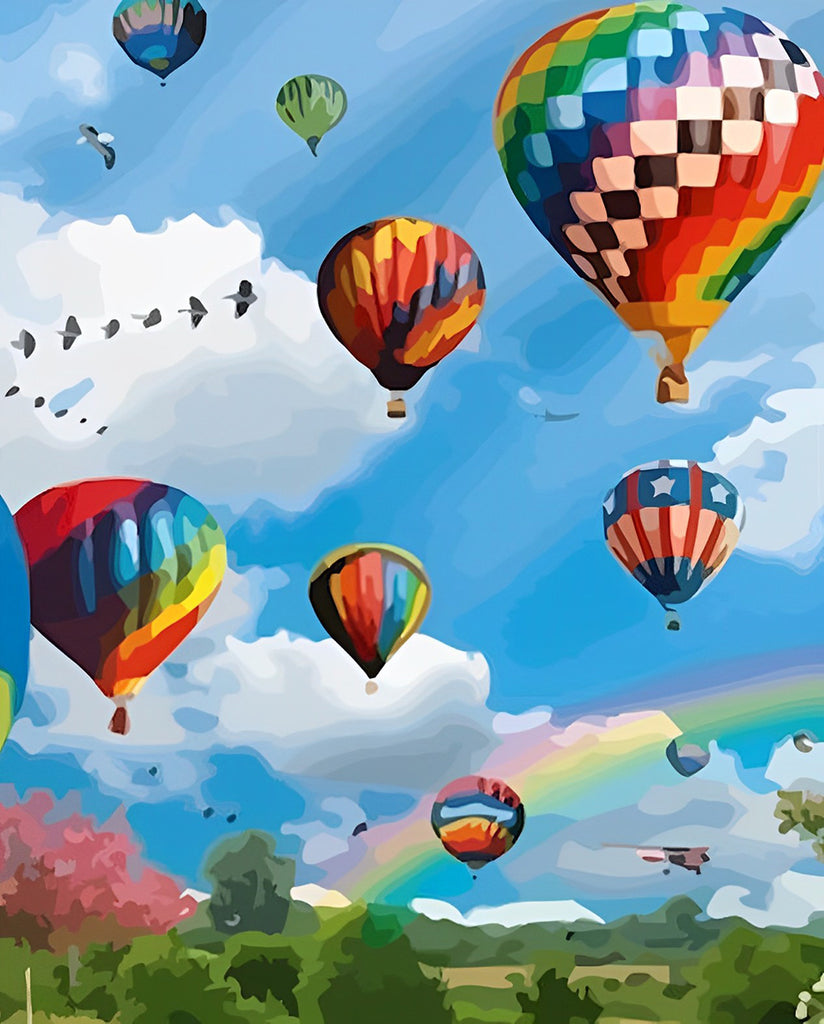 Heißluftballons und Regenbogen Malen nach Zahlen