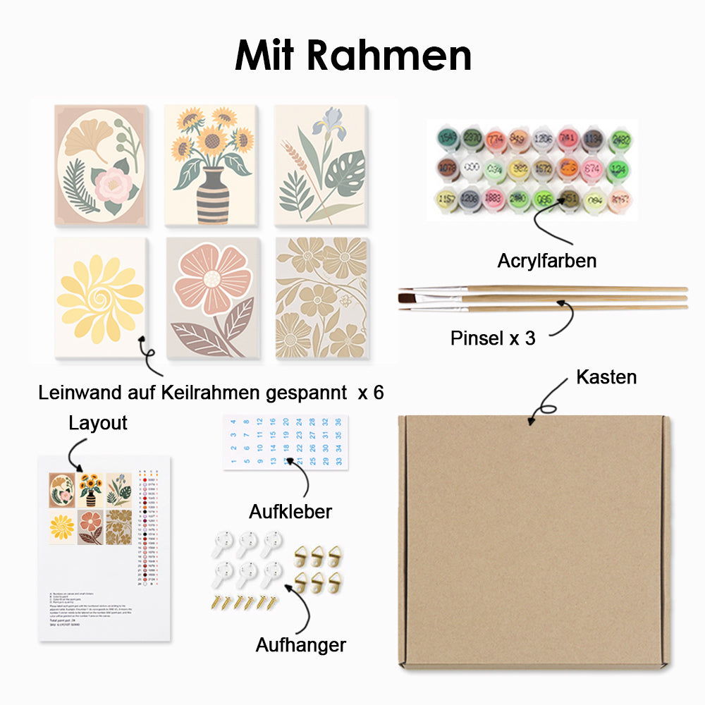 Herbstblumen und Blätter 6 Stück Mini Malen nach Zahlen