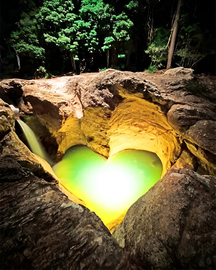 Herzförmige Höhle und grüne Lichter Malen nach Zahlen