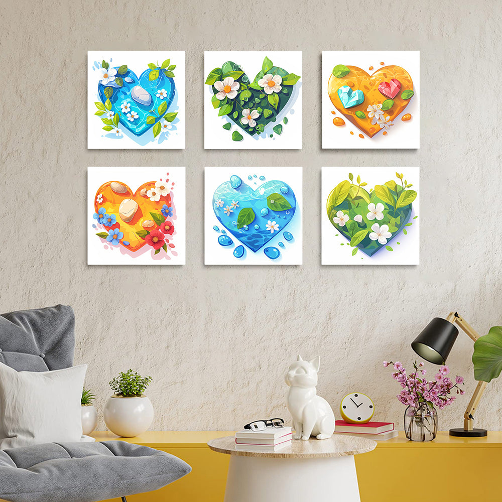Herzform Frische Blumen 6 Stück Mini Malen nach Zahlen
