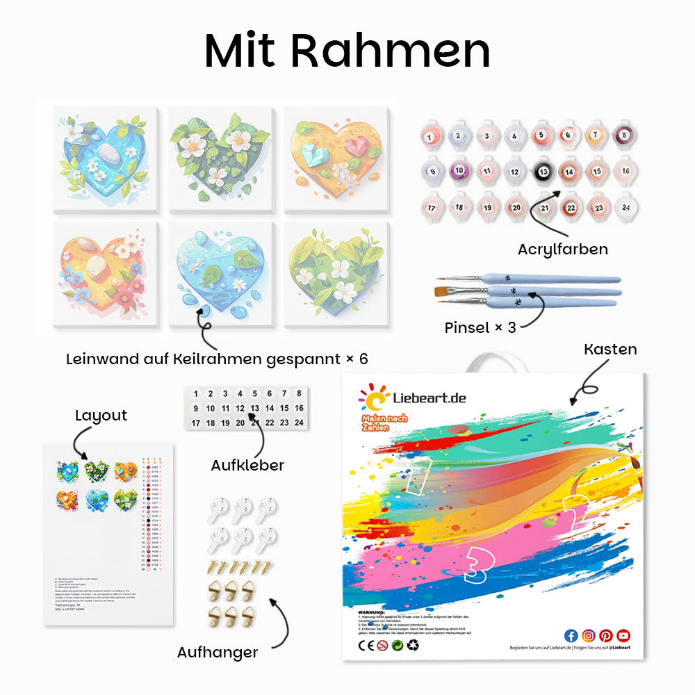 Herzform Frische Blumen 6 Stück Mini Malen nach Zahlen