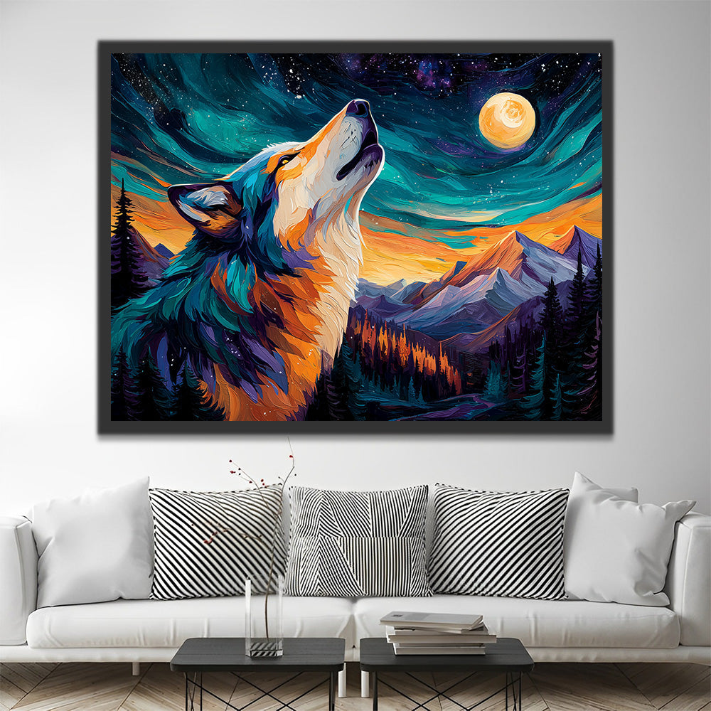 Heulender Wolf unter dem Polarlicht Malen nach Zahlen