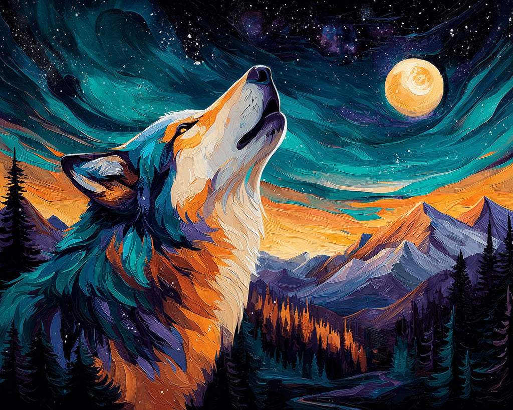 Heulender Wolf unter dem Polarlicht Malen nach Zahlen