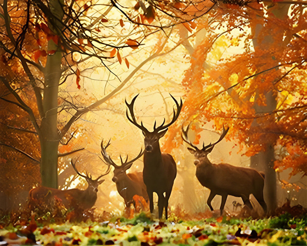 Hirsche im Herbstwald Malen nach Zahlen