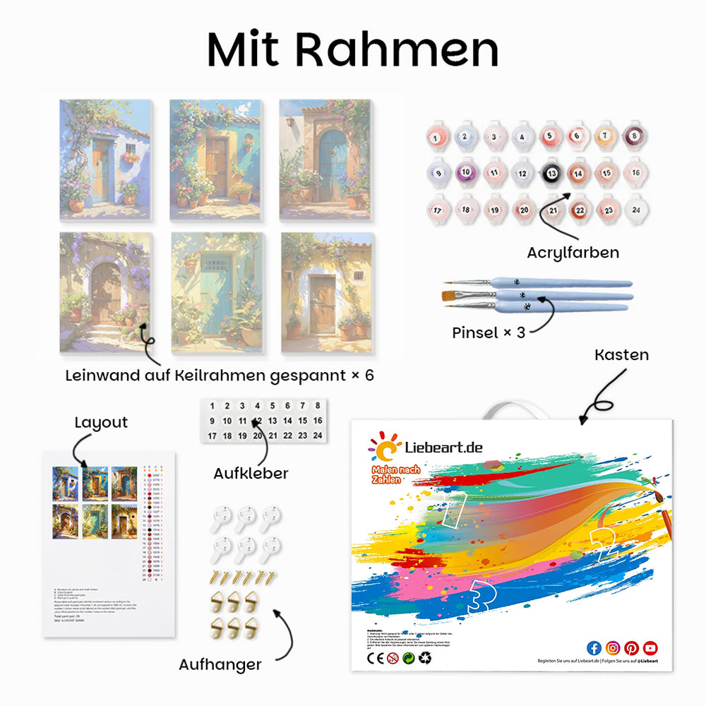 Holztür mit Blumen verziert 6 Stück Mini Malen nach Zahlen