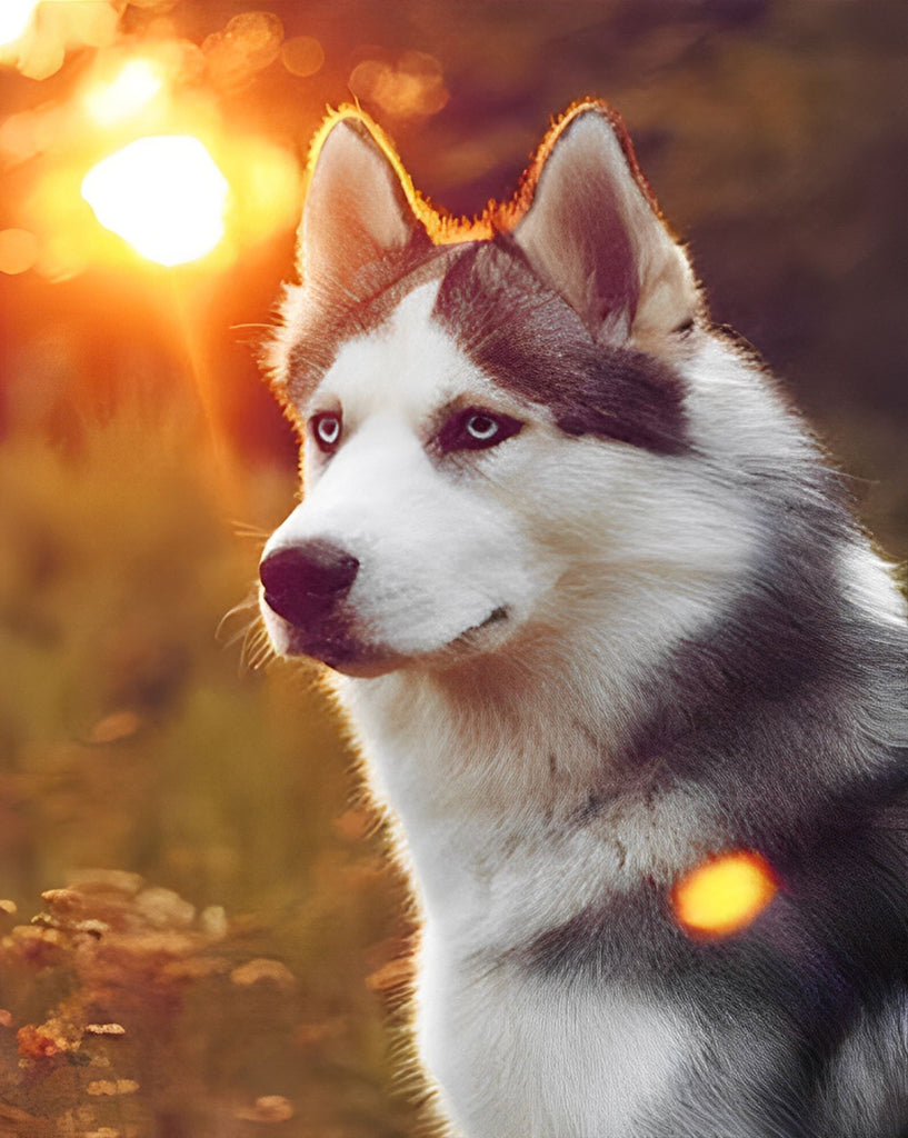 Husky bei Sonnenuntergang Malen nach Zahlen