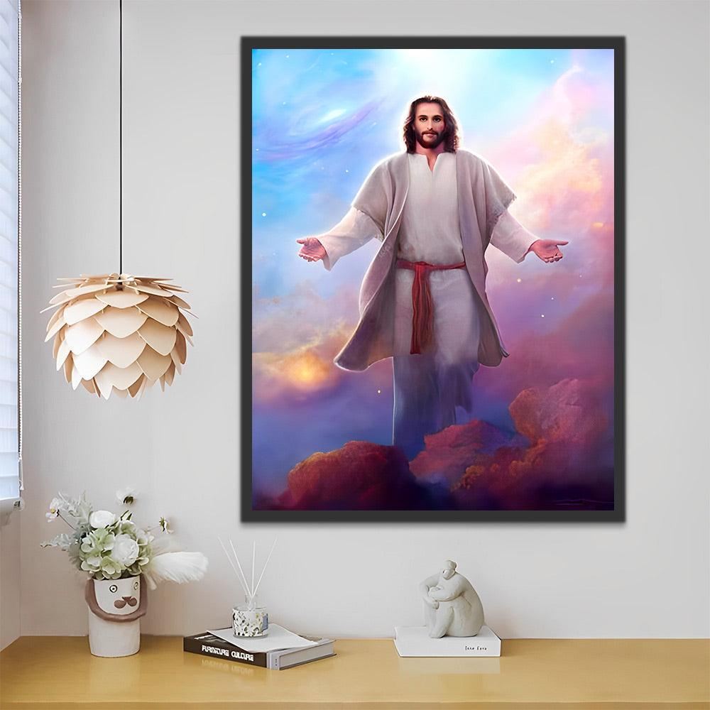 Jesus Christus in den bunten Wolken Malen nach Zahlen