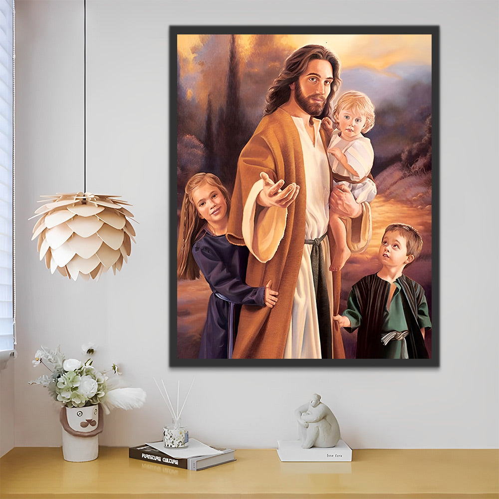 Jesus Christus und Kinder Malen nach Zahlen