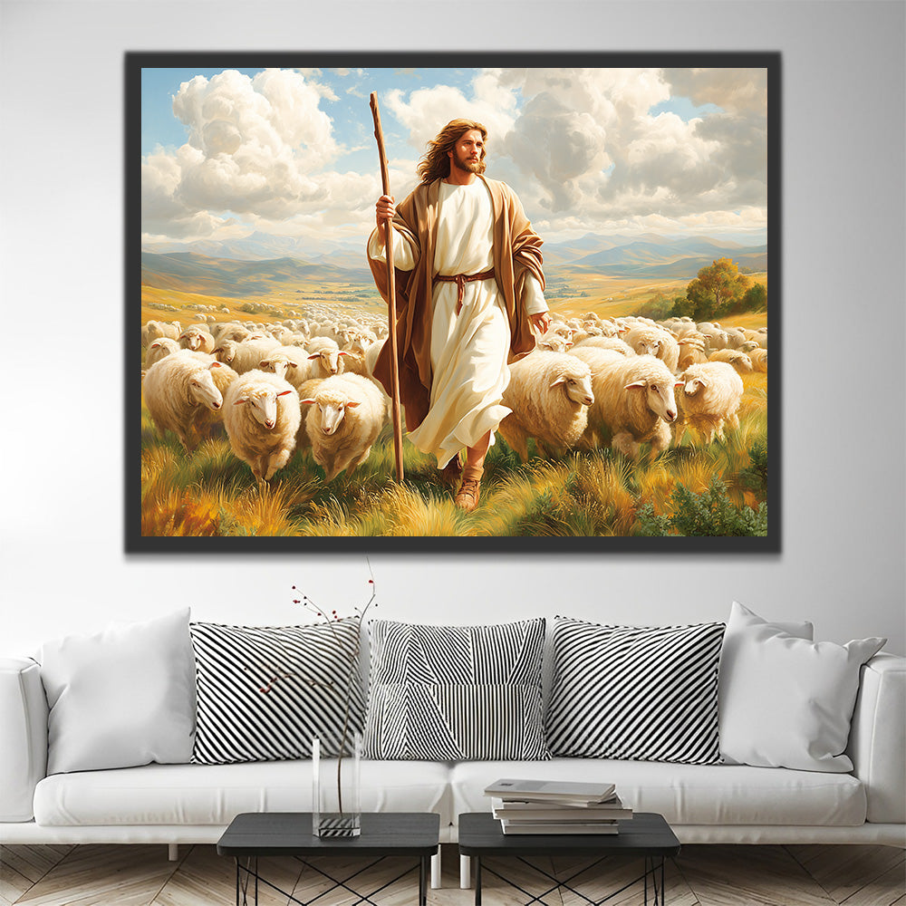 Jesus hütet die Schafe Malen nach Zahlen