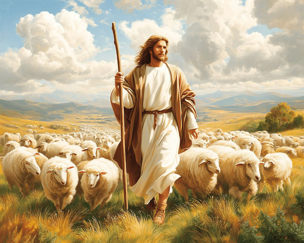 Jesus hütet die Schafe Malen nach Zahlen