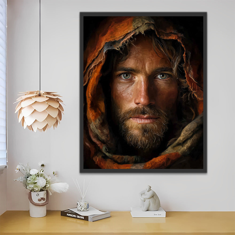 Jesus mit festem Blick Malen nach Zahlen