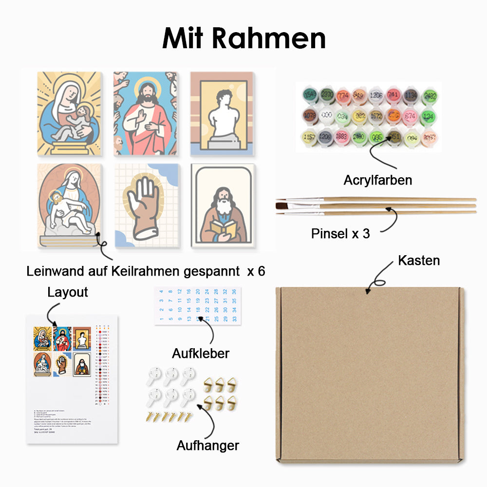 Jesus und die Jungfrau 6 Stück Mini Malen nach Zahlen