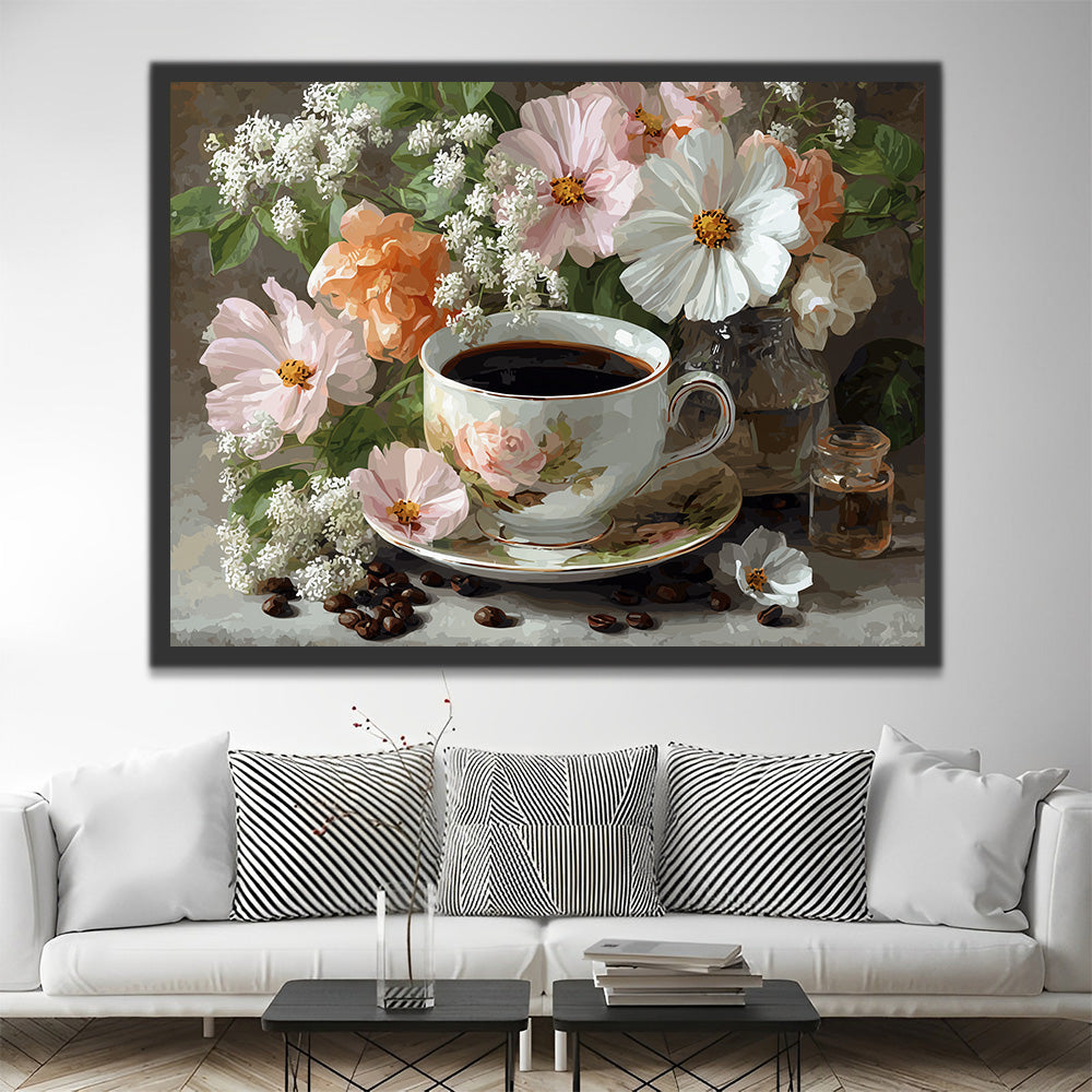 Kaffee und Blumen Malen nach Zahlen