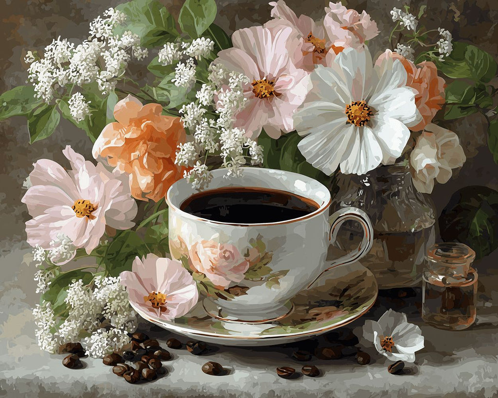 Kaffee und Blumen Malen nach Zahlen