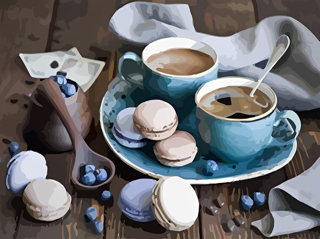 Kaffee und Macarons Malen nach Zahlen