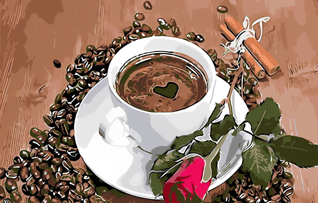 Kaffee und rote Rose Malen nach Zahlen