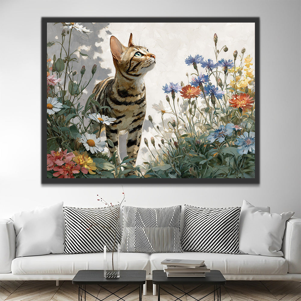 Katze in den wilden Chrysanthemen Malen nach Zahlen