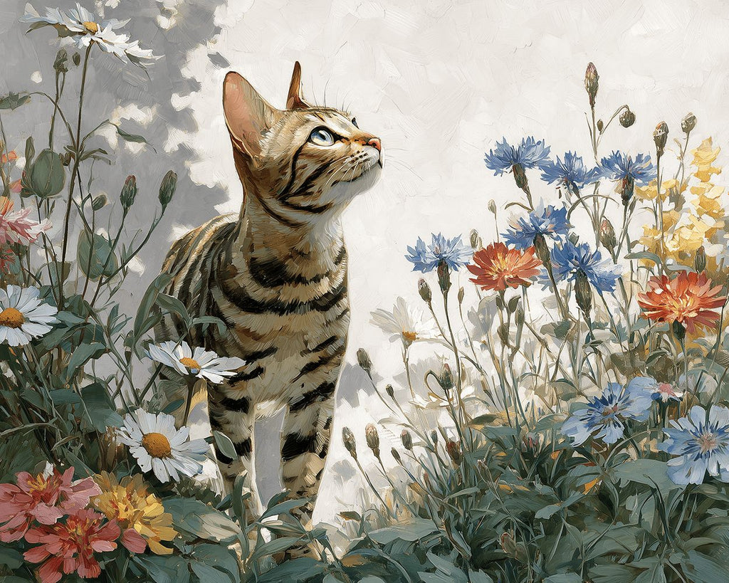 Katze in den wilden Chrysanthemen Malen nach Zahlen