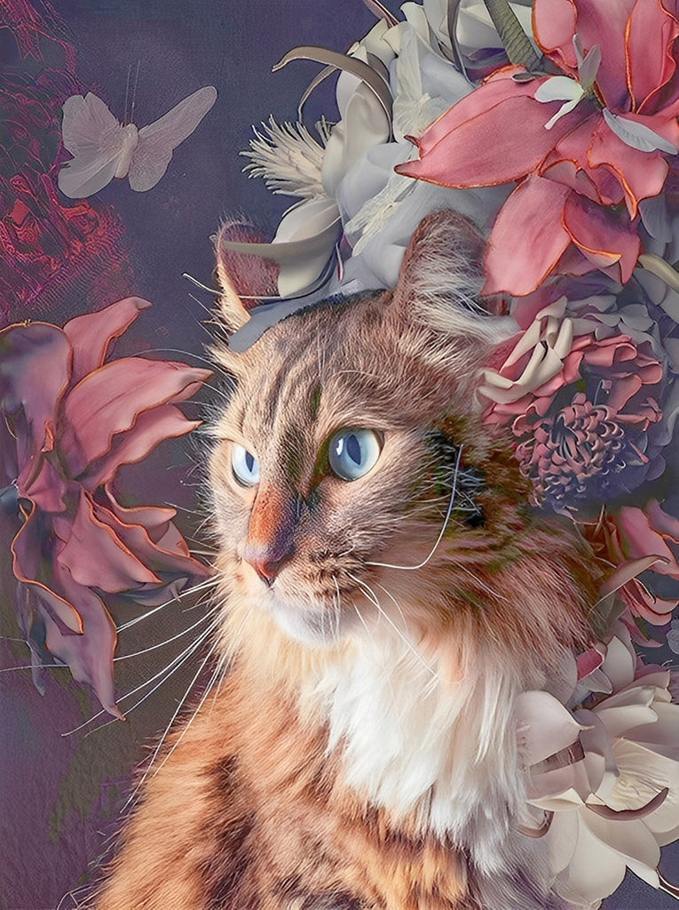 Katze und Blumen Malen nach Zahlen