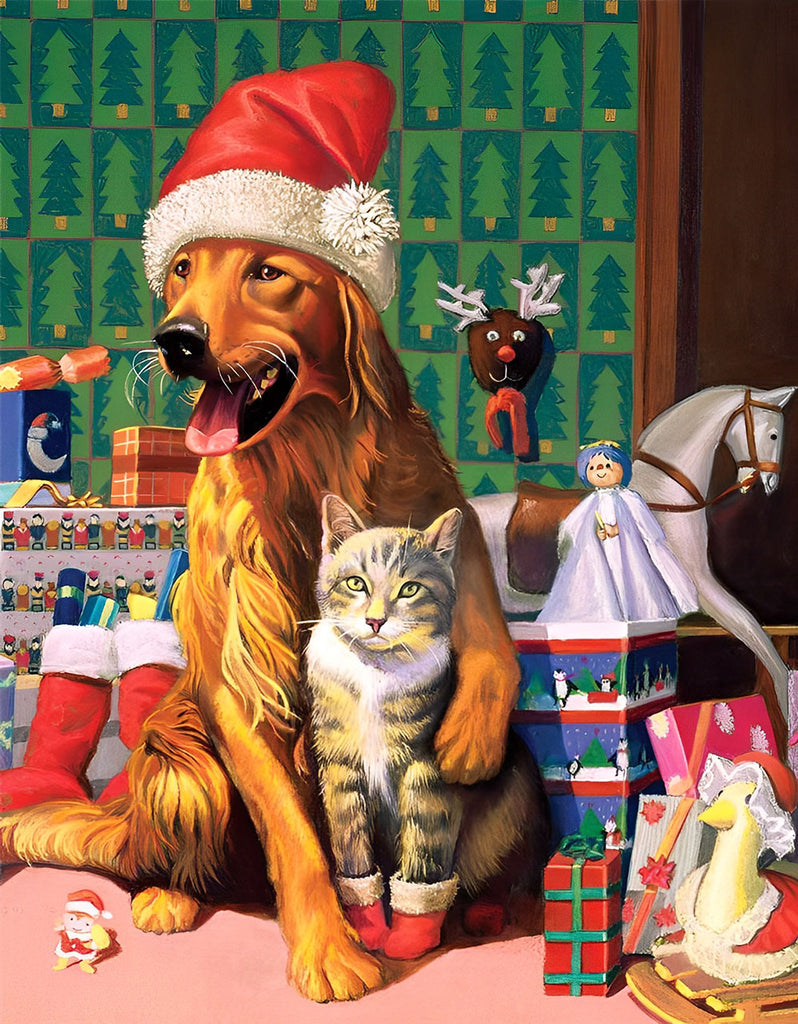 Katze und Hund an Weihnachten Malen nach Zahlen