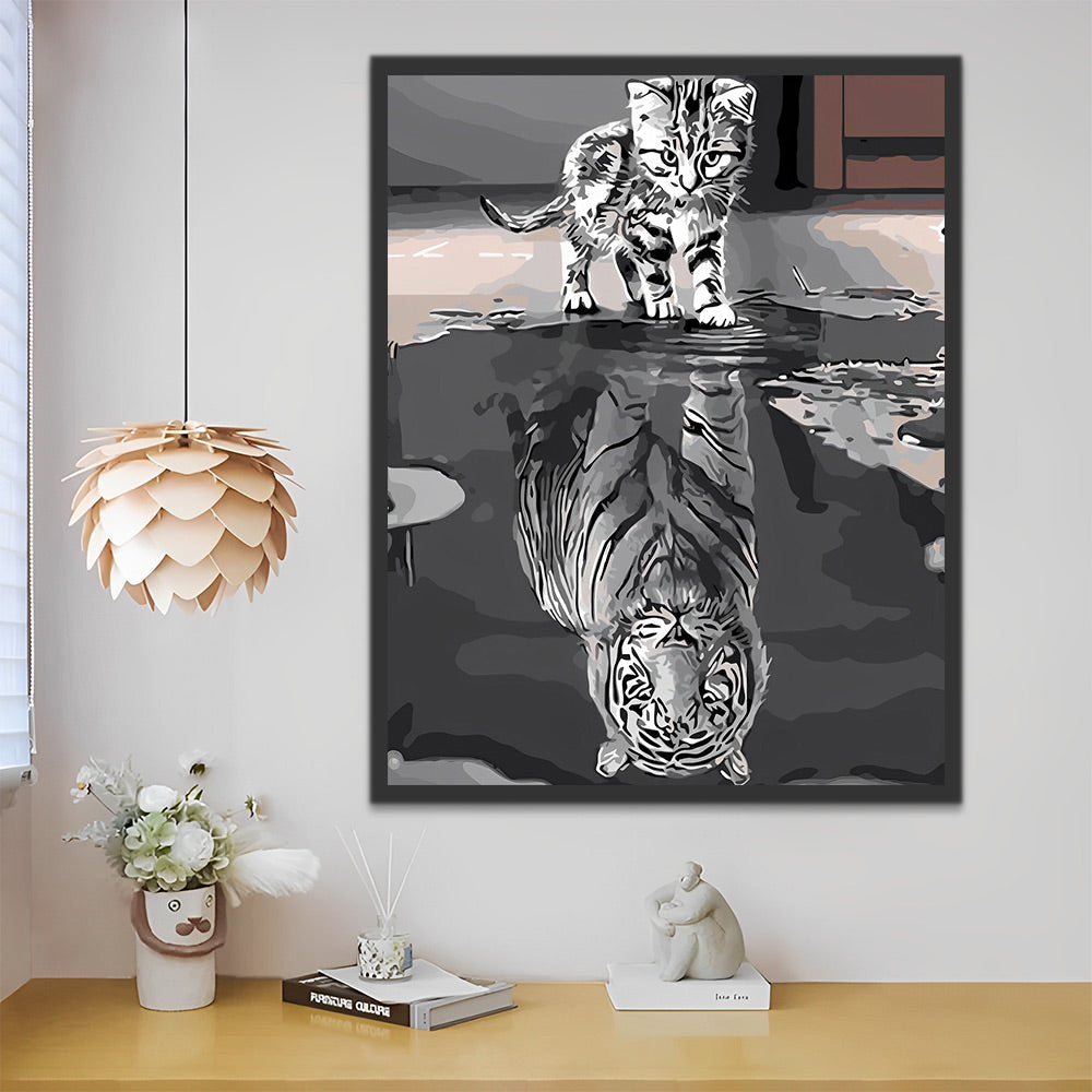 Katze und Tiger, Spiegelbild Malen nach Zahlen