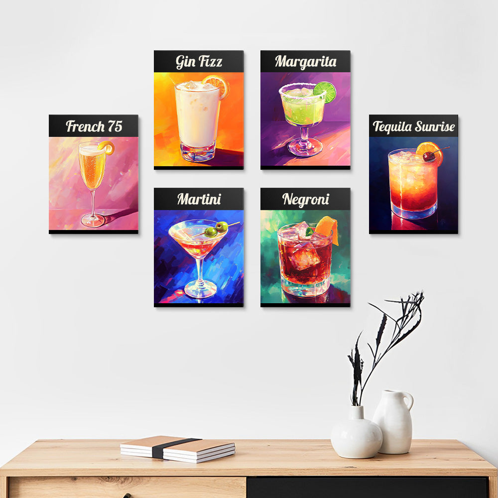 Klassischer Cocktail 6 Stück Mini Malen nach Zahlen