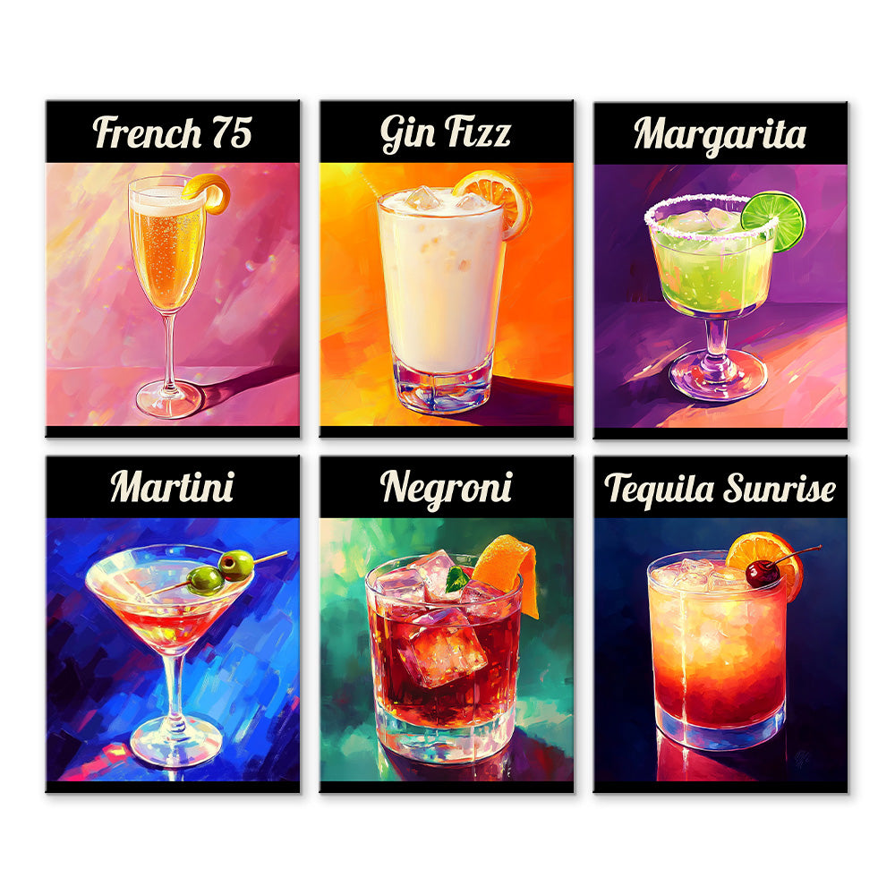 Klassischer Cocktail 6 Stück Mini Malen nach Zahlen