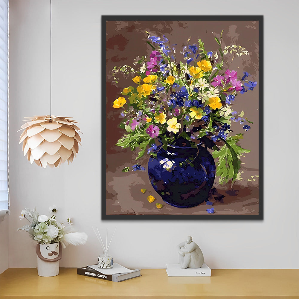 Kleine Blumen in einer blauen Vase Malen nach Zahlen