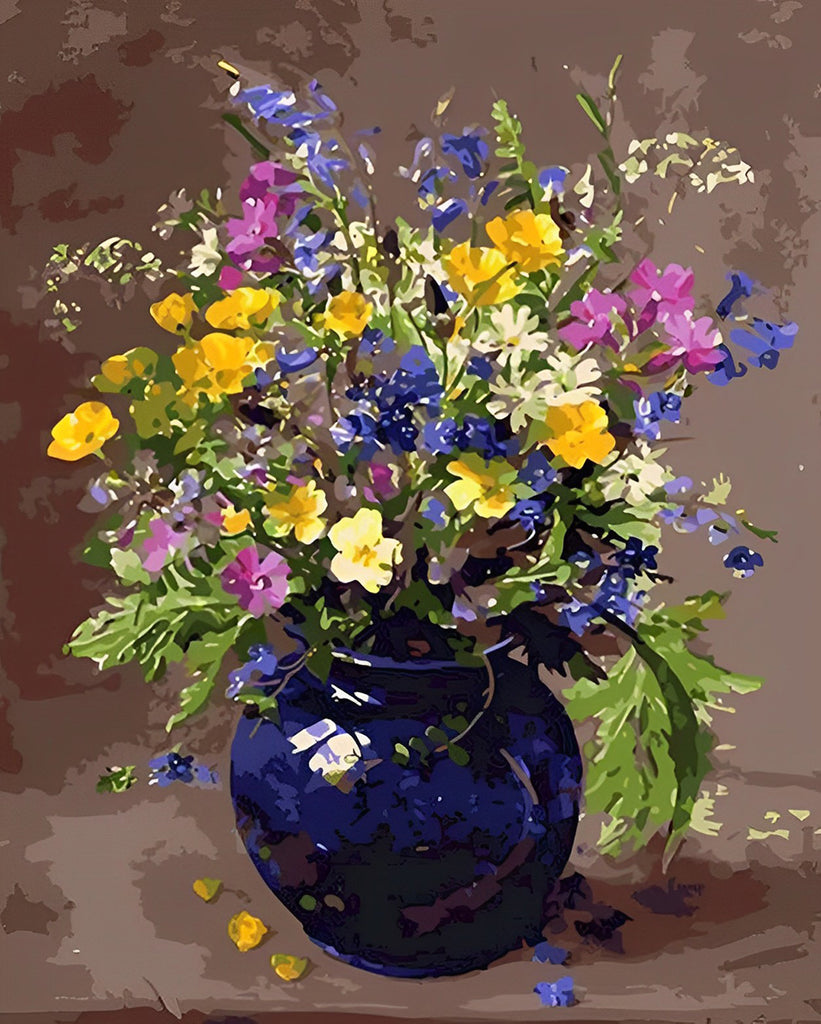 Kleine Blumen in einer blauen Vase Malen nach Zahlen