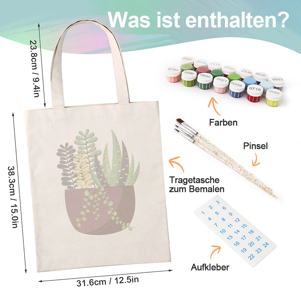 Kleine Grüne Topfpflanze Leinwand Tragetasche Malen nach Zahlen