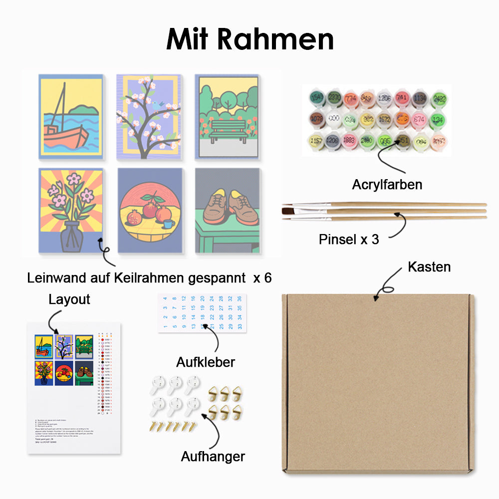 Kleine Stillleben-Gemälde 6 Stück Mini Malen nach Zahlen