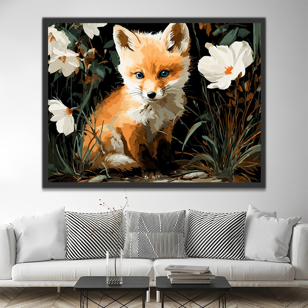 Kleiner Fuchs und Weiße Wildblumen Malen nach Zahlen