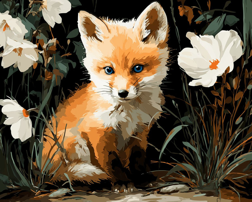 Kleiner Fuchs und Weiße Wildblumen Malen nach Zahlen
