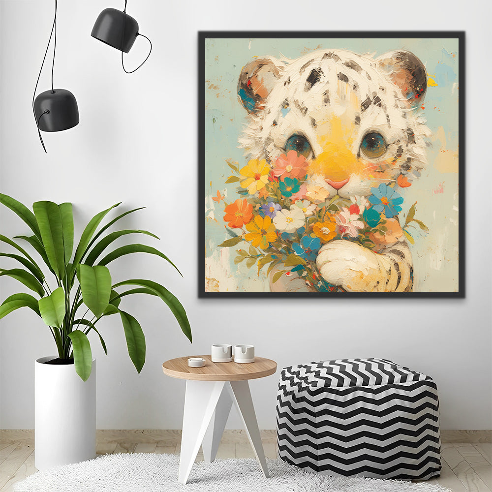 Kleiner Leopard mit Blumen Malen nach Zahlen