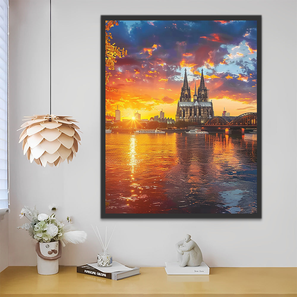 Kölner Dom bei Sonnenuntergang Malen nach Zahlen