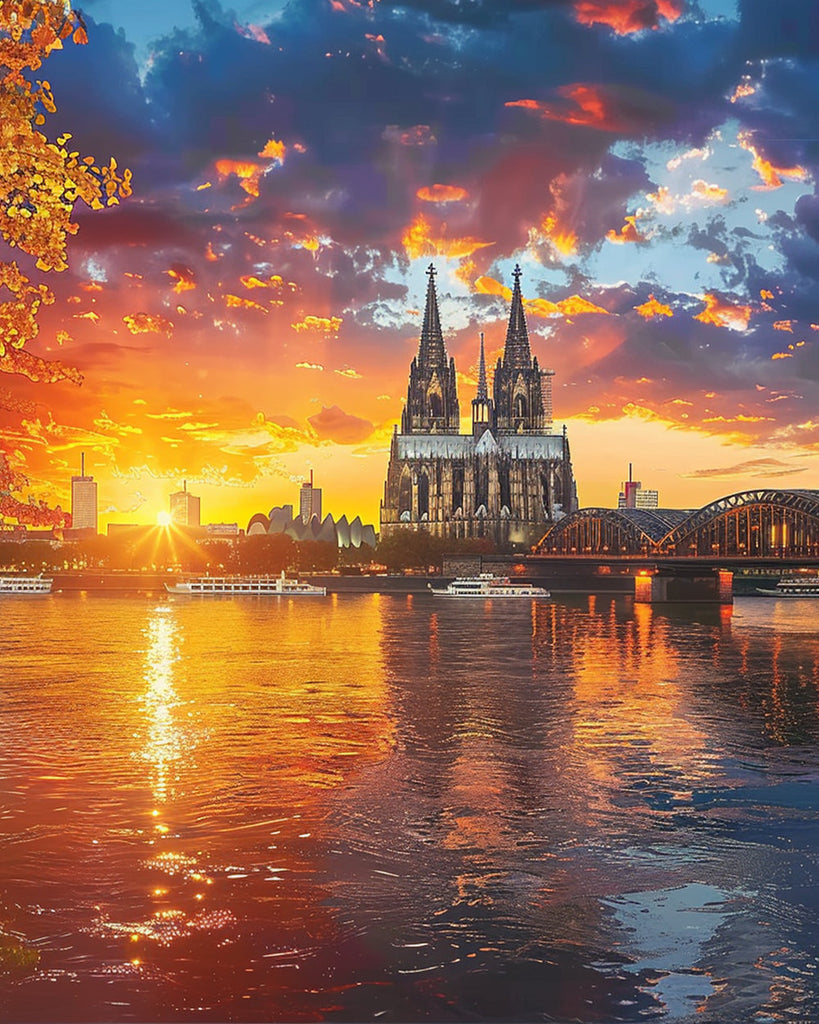 Kölner Dom bei Sonnenuntergang Malen nach Zahlen