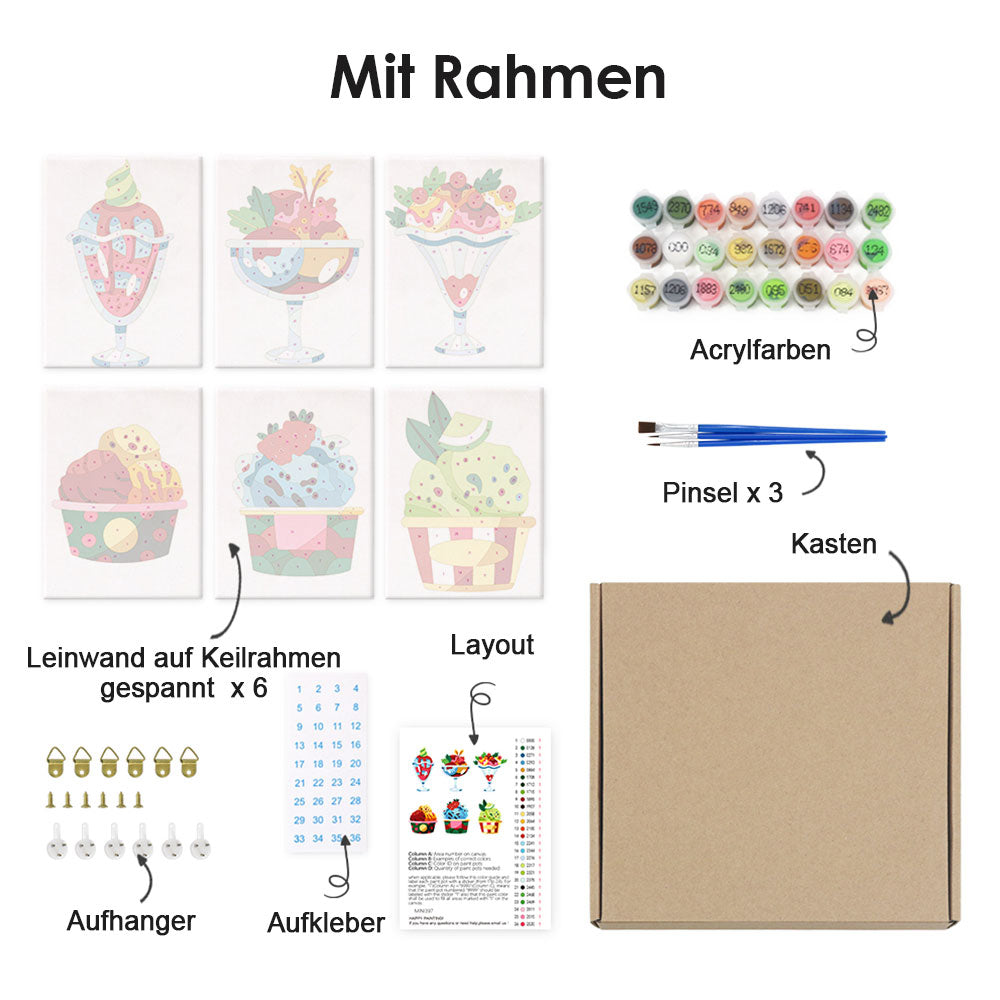 Köstliche Eiskugeln 6 Stück Mini Malen nach Zahlen