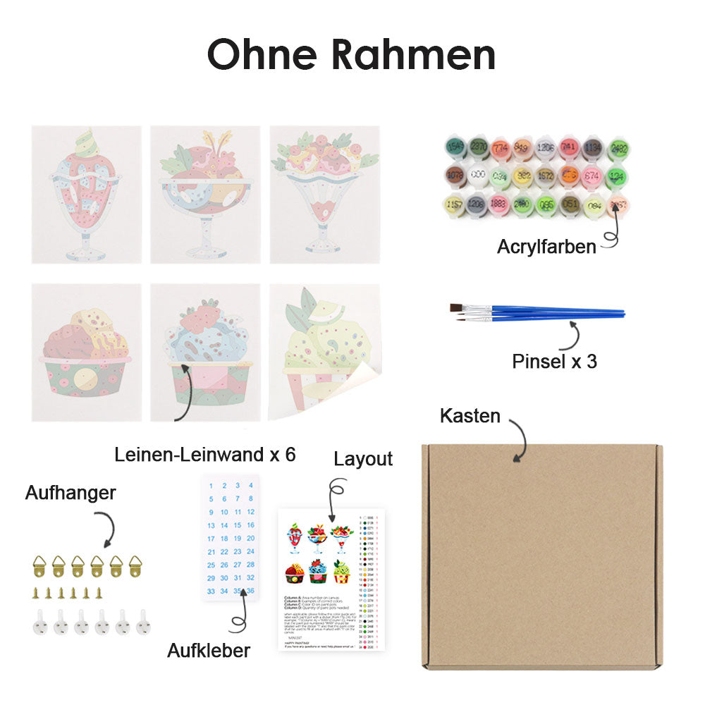 Köstliche Eiskugeln 6 Stück Mini Malen nach Zahlen