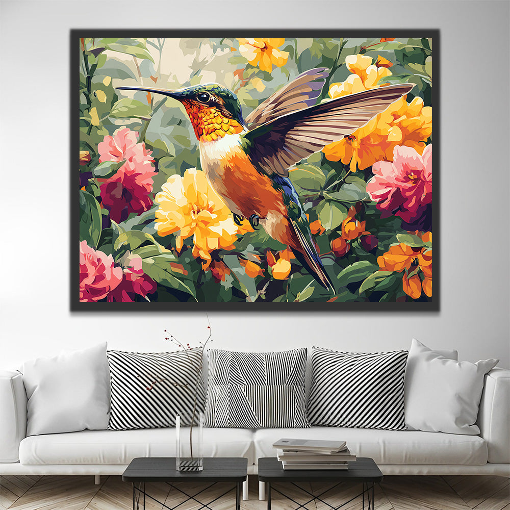 Kolibri in den dichten Blumen Malen nach Zahlen